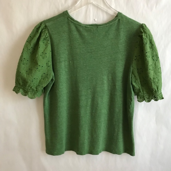 Boden 100% Linen Broderie Eyelet Puff Sleeve Tee Top US 8/UK 12 Kelly Green NWOT - Picture 2 of 10